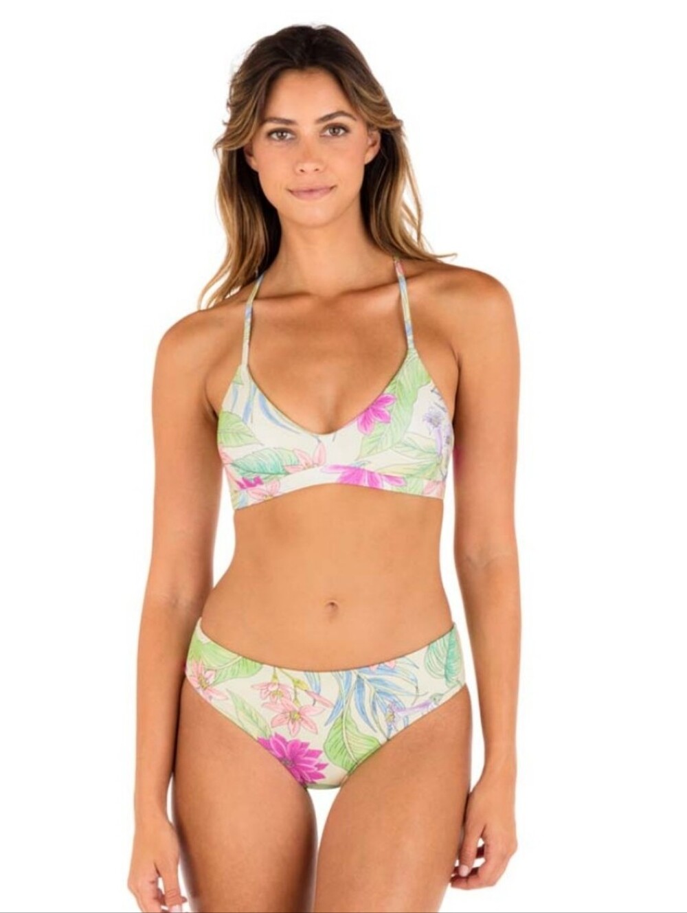 Hurley Floral Scoop Bralette in Yellow and Pink